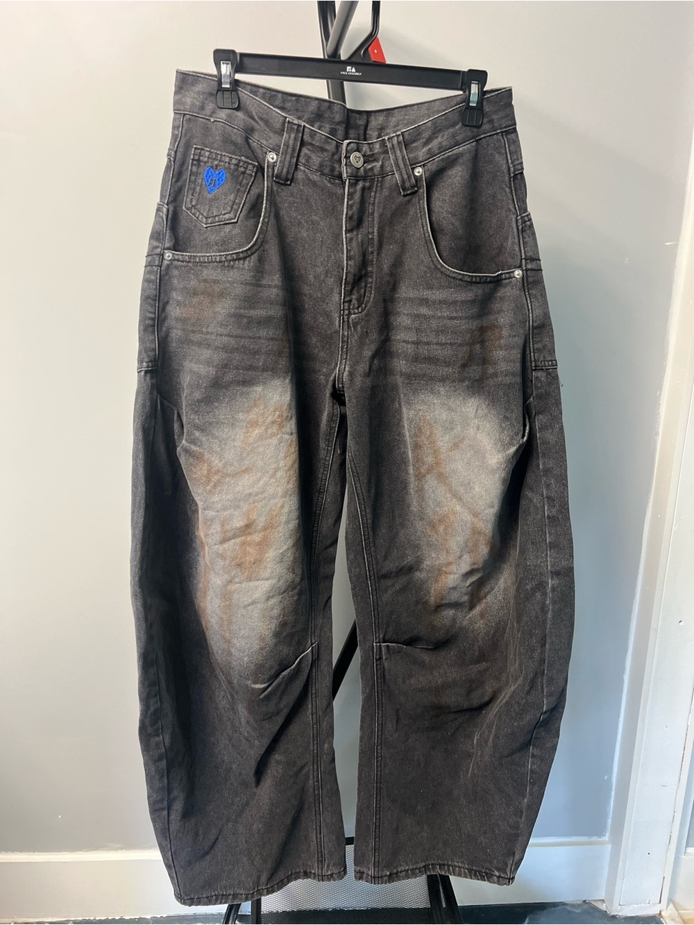 Aelfric Eden Black Washed Relaxed Jeans with Blue Heart Detail